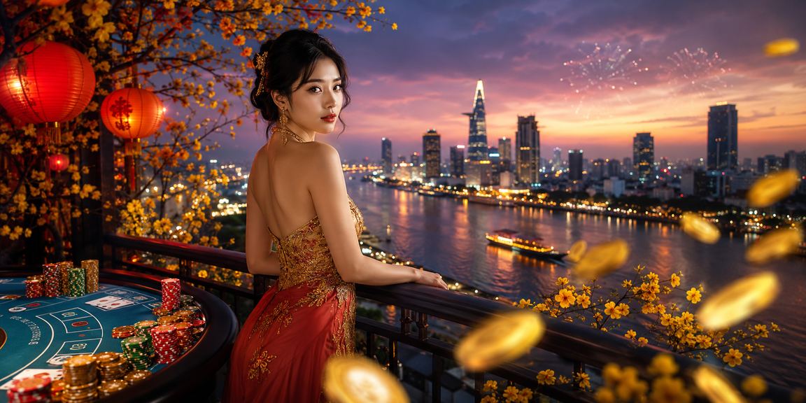 Không khí lễ hội Tết tại Sài Gòn với bàn baccarat và không gian giải trí casino rực rỡ