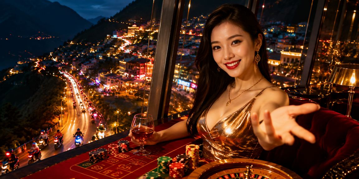 Ánh đèn neon rực rỡ tại Sapa với không khí lễ hội và biển hiệu ưu đãi VIP bonus